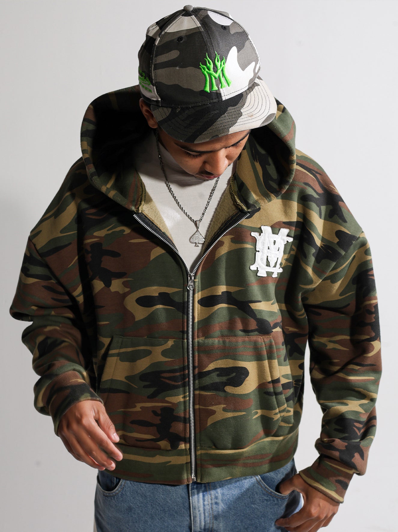 Leather Patch Camo Hoodie